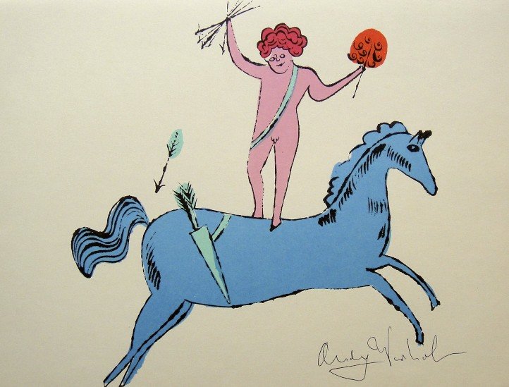 ANDY WARHOL, Signed Lithograph, Gold Book: Lithograph "On the Bottom of my Garden" by Andy Warhol. From the series "Gold Book", 1955. Hand signed by Andy Warhol in black pen. Prov: Galerie les Tourettes, Dr. A. Wertheimer, Paris. Size: 11 x 8.