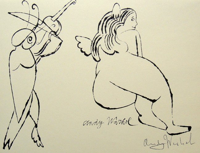 ANDY WARHOL, Signed Lithograph, Gold Book: Lithograph "On the Bottom of my Garden" by Andy Warhol. From the series "Gold Book", 1955. Hand signed by Andy Warhol in black pen. Prov: Galerie les Tourettes, Dr. A. Wertheimer, Paris. Size: 11 x 8.