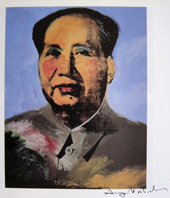 ANDY WARHOL, Signed Print, 1982: Andy WARHOL, "Mao" signed Print. From a signed VIP book from 1982. Hand signed by Andy Warhol in black pen. Size: 8.3 x 7.1 in (21 x 18 cm) printed on the back.