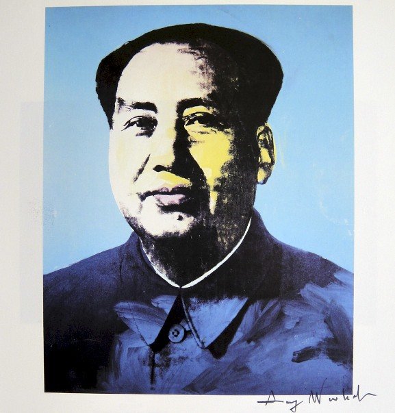 ANDY WARHOL, Signed Print, 1982: Andy WARHOL, "Mao" signed Print. From a signed VIP book from 1982. Hand signed by Andy Warhol in black pen. Size: 8.3 x 7.1 in (21 x 18 cm) printed on the back.