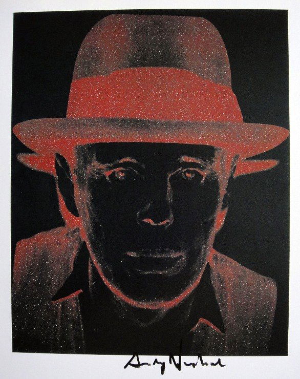 ANDY WARHOL, Signed Print, 1982: Andy WARHOL, "Joseph Beuys" signed Print. From a signed VIP book from 1982. Hand signed by Andy Warhol in black pen. Size: 10.3 x 9.9 in (26 x 25 cm) printed on the back.