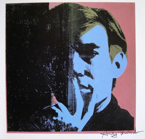 ANDY WARHOL, Signed Print, 1982: Andy WARHOL, "Self-Portrait" signed Print. From a signed VIP book from 1982. Hand signed by Andy Warhol in black pen. Size: 8.3 x 7.1 in (21 x 18 cm) printed on the back.