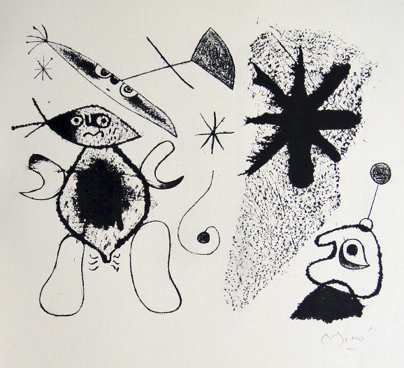 JOAN MIRO, Signed Lithograph, 1954: Joan MIRO, hand signed Lithograph. From the VIP book "Das Graphische Werk" 1954. Hand signed in pencil. Prov: Galerie Maeght, Paris. Size: 11 x 9.1 in (28 x 23 cm).