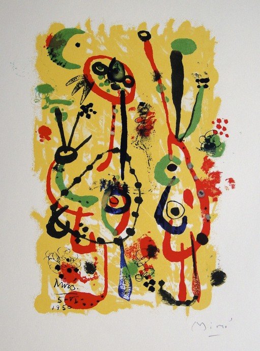 JOAN MIRO, Signed Lithograph, 1954: Joan MIRO, hand signed Lithograph. From the VIP book "Das Graphische Werk" 1954. Hand signed in pencil. Prov: Galerie Maeght, Paris. Size: 12.2 x 9.9 in (31 x 25 cm).