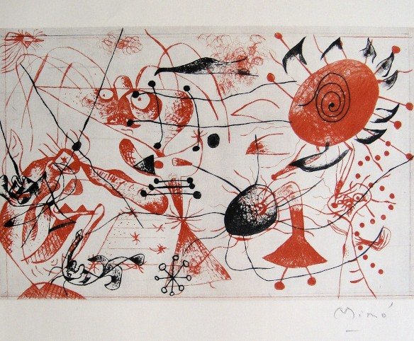 JOAN MIRO, Signed Lithograph, 1954: Joan MIRO, hand signed Lithograph. From the VIP book "Das Graphische Werk" 1954. Hand signed in pencil. Prov: Galerie Maeght, Paris. Size: 11 x 9.1 in (28 x 23 cm).
