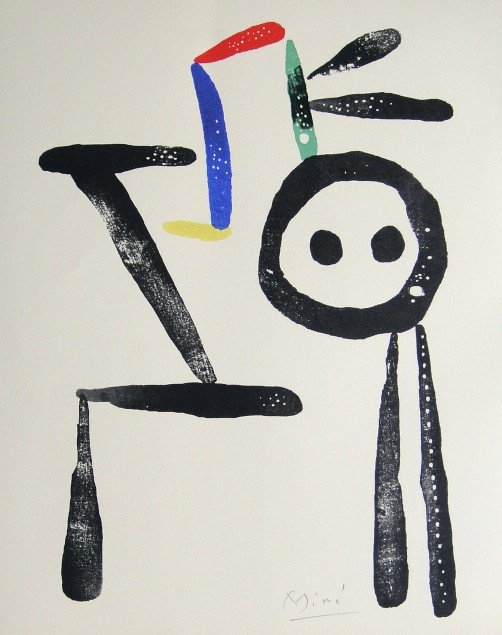 JOAN MIRO, Signed Lithograph, 1954: Joan MIRO, hand signed Lithograph. From the VIP book "Das Graphische Werk" 1954. Hand signed in pencil. Prov: Galerie Maeght, Paris. Size: 12.2 x 9.9 in (31 x 25 cm).
