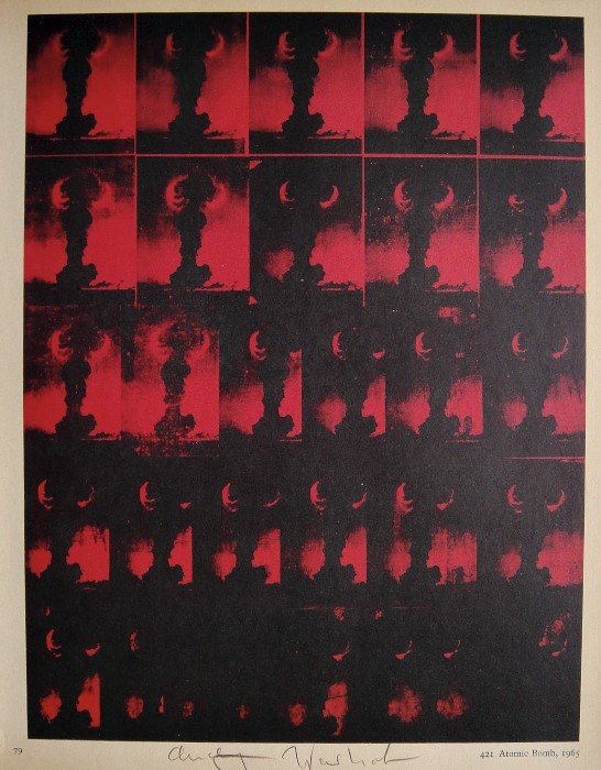 ANDY WARHOL, Signed Special Print, 1965: Andy WARHOL, "Atomic Bomb" signed special Print. From a signed VIP book from 1965. Hand signed by Andy Warhol in brown crayon. Printed on the back, number and title. Size: 10.6 x 7.8 in (27 x 20 cm).