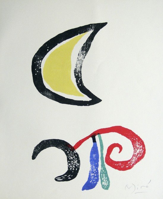 JOAN MIRO, Signed Lithograph, 1954: Joan MIRO, hand signed Lithograph. From the VIP book "Das Graphische Werk" 1954. Hand signed in pencil. Prov: Galerie Maeght, Paris. Size: 12 x 9.9 in (30 x 25 cm).