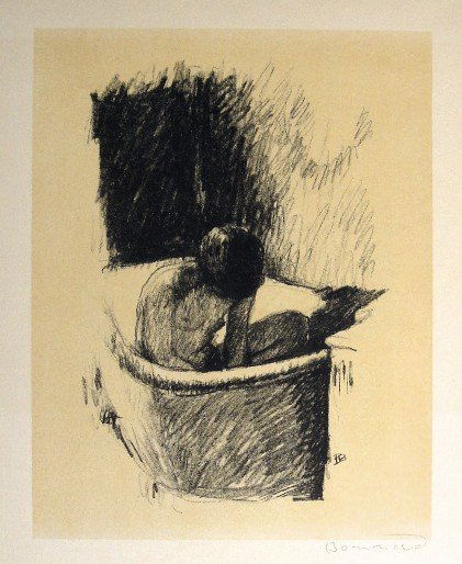PIERRE BONNARD, Signed Lithograph 1894: Signed Lithograph by Pierre Bonnard "Le Bain". Published in 1894. Hand signed by Bonnard in pencil. Prov: Galerie les Tourettes, Dr. A. Wertheimer, Paris. Size: 12.2 x 9.4 in (31 x 24 cm), printed on
