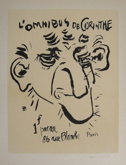 PIERRE BONNARD, Signed Lithograph 1894: Signed Lithograph by Pierre Bonnard "L'Ommibus de Corinthe". Published in 1894. Hand signed by Bonnard in pencil. Prov: Galerie les Tourettes, Dr. A. Wertheimer, Paris. Size: 12.2 x 9.4 in (31 x 24 cm