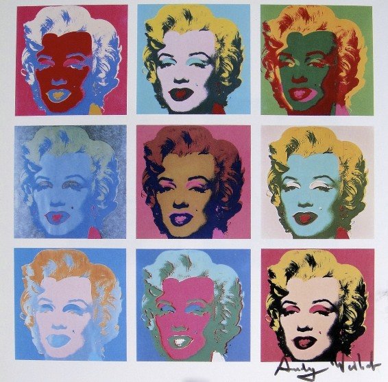 ANDY WARHOL, Signed Print, 1982: Andy WARHOL, "Marilyn" signed Print. From a signed VIP book from 1982. Hand signed by Andy Warhol in black pen. Size: 8.3 x 7.1 in (21 x 18 cm) printed on the back.