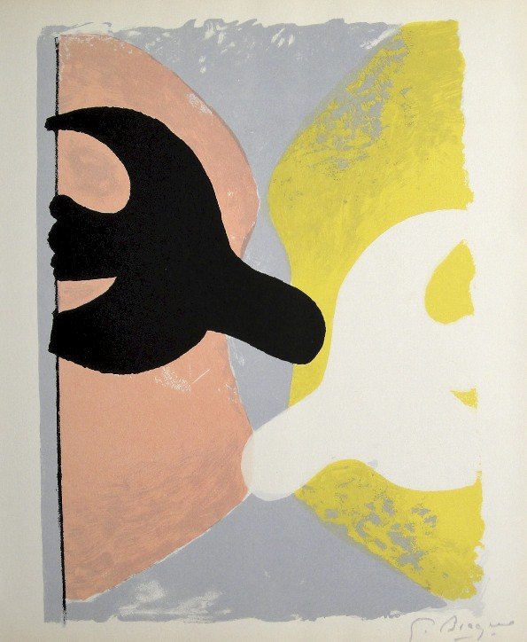 GEORGES BRAQUE, Signed Lithograph, 1963: Georges BRAQUE, signed Lithograph 1963. Hand signed by Braque in pencil. Signed VIP book edition of "Lithograph". Printed by Fernand Mourlot and AndrŽ Sauret, Union de Paris / 1963. Size: 11.8 x 9.4 