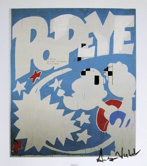 ANDY WARHOL, Signed Print, 1982: Andy WARHOL, "Popeye" signed Print. From a signed VIP book from 1982. Hand signed by Andy Warhol in black pen. Size: 8.3 x 7.1 in (21 x 18 cm) printed on the back.