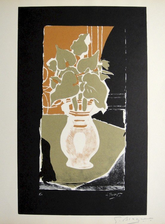 GEORGES BRAQUE, Signed Lithograph, 1963: Georges BRAQUE, signed Lithograph 1963. Hand signed by Braque in pencil. Signed VIP book edition of "Lithograph". Printed by Fernand Mourlot and AndrŽ Sauret, Union de Paris / 1963. Size: 11.8 x 9.4 