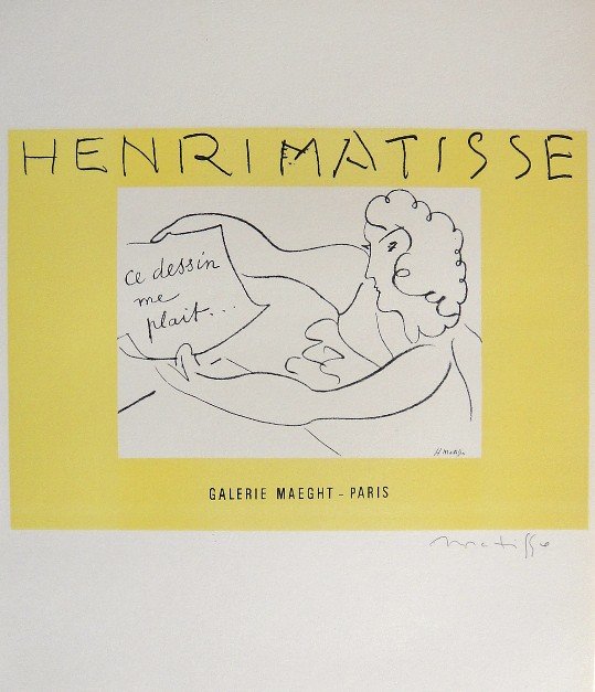 Henri Matisse Lithograph Ecole de Paris: Original lithograph from a special VIP folder, 1951. Hand signed by Matisse in pencil. Lithograph: Fernand Mourlot, Paris. Editeur: Galerie Maeght, Paris. Prov: Galerie Maeght, Paris. Size: 11.8 x 9 i