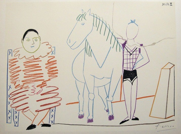 Pablo Picasso "VERVE" 1954: Original lithograph from a special VIP book "VERVE" 1954. Hand signed by Pablo Picasso in pencil. Editeur: Verve, Draeger Freres, Mourlot Freres. Prov: Revue Verve, Paris. Size: 13.8 x 9.8 inches (35