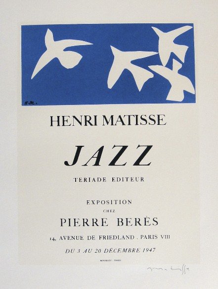 Henri Matisse Lithograph Ecole de Paris: Original lithograph from a special VIP folder, 1951. Hand signed by Matisse in pencil. Lithograph: Fernand Mourlot, Paris. Editeur: Pierre Beres, Paris Prov: Pierre Beres, Paris. Size: 11.8 x 9 inches