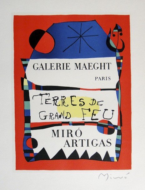 Joan Miro Lithograph Ecole de Paris: Original lithograph from a special VIP folder, 1953. Hand signed by Joan Miro in pencil. Lithograph: Fernand Mourlot, Paris. Editeur: Galerie Maeght, Paris. Prov: Galerie Maeght, Paris. Size: 11.8 x 9