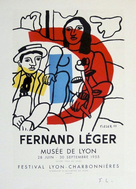 Fernand Leger Lithograph Ecole de Paris: Original lithograph from a special VIP folder, 1955. Hand signed by Fernand Leger in pencil. Lithograph: Fernand Mourlot, Paris. Editeur: Musee de Lyon, Francaise. Prov: Musee de Lyon, Francaise. Size