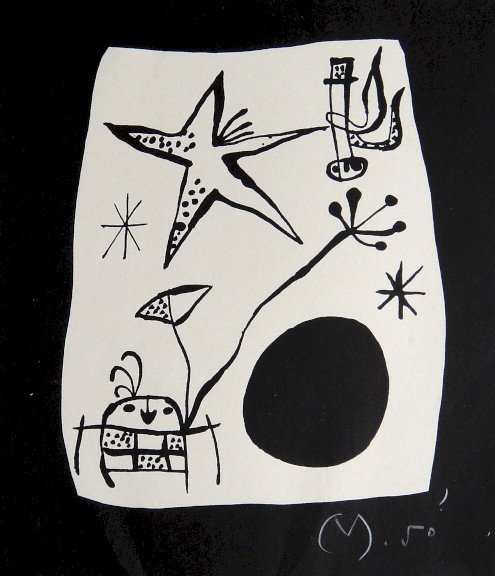 Joan Miro signed original Lithograph 1956: Joan Miro, original Lithographie from a VIP folder 1956. Hand signed by Miro in white pencil. Editeur: Galerie Maeght, Paris. Prov: Jacques Prevert, Georges Ribemont Size: 8.6 x 7.5 inches (22 x 19 cm