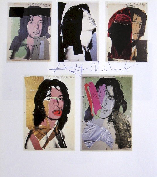 ANDY WARHOL, Signed Print, 1982: Andy WARHOL, "Mick Jagger" signed Print. From a signed VIP book from 1982. Hand signed by Andy Warhol in blue pen. Size: 8.3 x 7.1 in (21 x 18 cm) printed on the back.