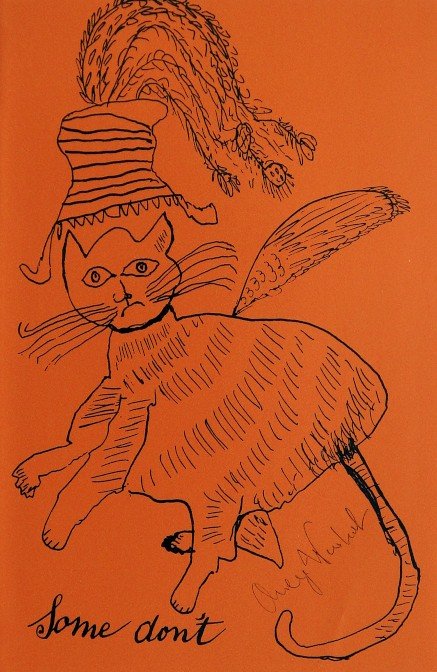 ANDY WARHOL, Special signed Print, 1982: Andy WARHOL, "Cats - Some..." signed special Print. From a signed VIP book from 1982. Hand signed by Andy Warhol in black pen. Size: 8.6 x 5.5 in (22 x 14 cm).