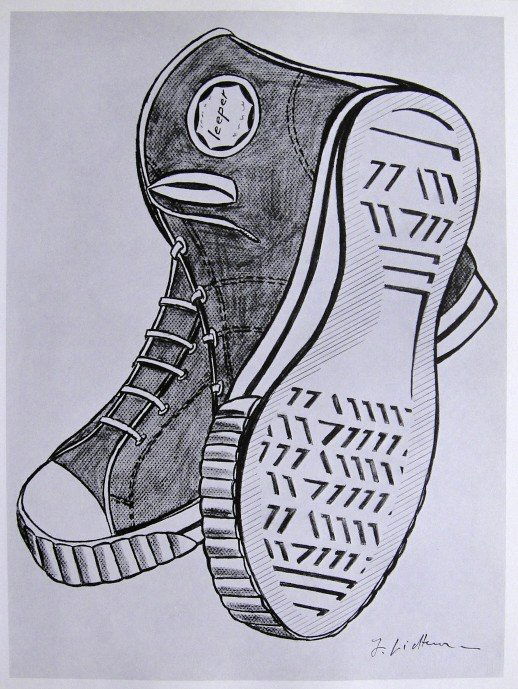 ROY LICHTENSTEIN, Signed Print, 1982: Roy LICHTENSTEIN, "Shoes" signed Offset Print. From a signed VIP book published in 1982 by Nationalgalerie Berlin / Staatliche Museen Preussischer Kulturbesitz. Hand signed by Lichtenstein in black pe