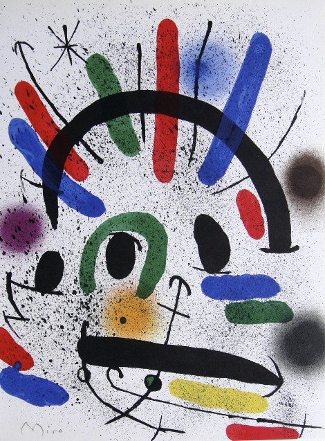 Joan MIRO, signed Lithograph, 1972: Joan Miro signed Lithograph from a VIP folder 1972. Hand signed by Miro in pencil. Lithograph: Fernand Mourlot, Paris. Editeur: Maeght, Paris; Prov: Michel Leiris, Paris. Size: 12.6 x 9.4 in (32 x 24 
