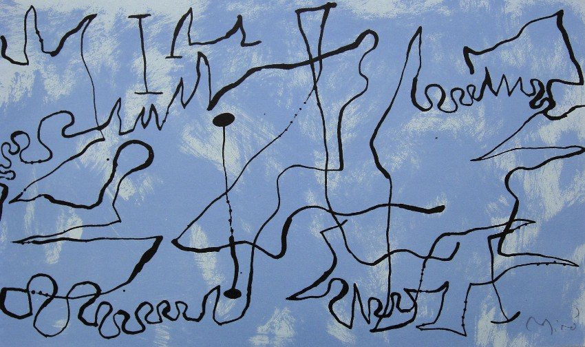 Joan Miro signed original Lithograph 1956: Joan Miro, original Lithographie from a VIP folder 1956. Hand signed by Miro in white pencil. Editeur: Galerie Maeght, Paris. Prov: Jacques Prevert, Georges Ribemont Size: 8.6 x 14.5 inches (22 x 37 c