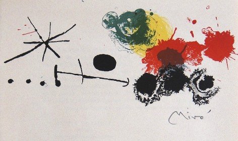 Joan Miro, original Lithograph, 1964: Joan Miro, original lithograph from a VIP folder "Lithograph from the Mourlot Press" 1964. Signed in the palte and hand signed by Miro in pencil. Exhibition sponsored by the French Embassy. Circulated