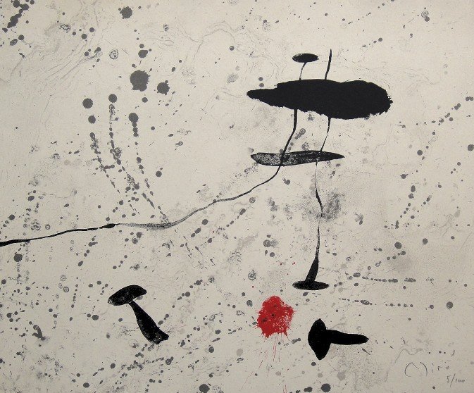 Joan Miro signed original Lithograph 1963: Joan Miro, original Lithographie "Cover" from a VIP folder Trace sur l'eau "Suite d'aquarelles" 1963. Hand signed by Miro in pencil and numbered 5/100. Editeur: Atelier Maeght, Paris. Prov: Galerie Ma