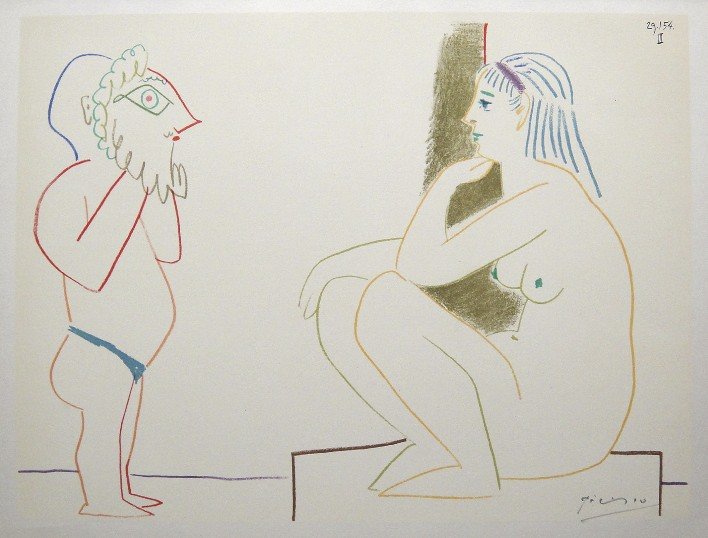 Pablo Picasso "VERVE" 1954: Original lithograph from a special VIP book "VERVE" 1954. Hand signed by Pablo Picasso in pencil. Editeur: Verve, Draeger Freres, Mourlot Freres. Prov: Revue Verve, Paris. Size: 13.8 x 9.8 inches (35