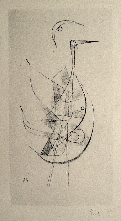 Paul KLEE, Signed original Lithograph, 1934: Hand signed lithograph by Paul Klee "Reiher" from 1934. Signed VIP-book edition. Signatur in pencil by KLEE. Edition: Muller & I. Kiepenheuer Verlag, Potsdam / Berlin. Prov: Galerie les Tourettes, Dr.