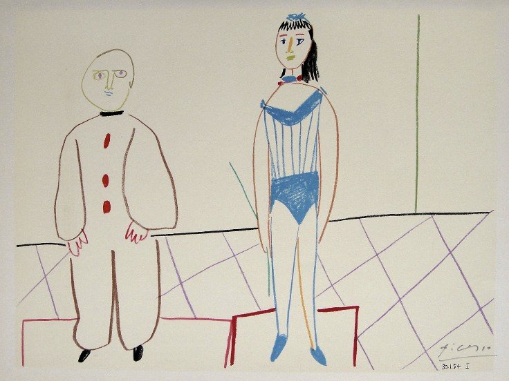 Pablo Picasso "VERVE" 1954: Original lithograph from a special VIP book "VERVE" 1954. Hand signed by Pablo Picasso in pencil. Editeur: Verve, Draeger Freres, Mourlot Freres. Prov: Revue Verve, Paris. Size: 13.8 x 9.8 inches (35