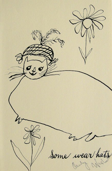 ANDY WARHOL, Special signed Print, 1982: Andy WARHOL, "Cats - Some..." signed special Print. From a signed VIP book from 1982. Hand signed by Andy Warhol in black pen. Size: 8.6 x 5.5 in (22 x 14 cm).