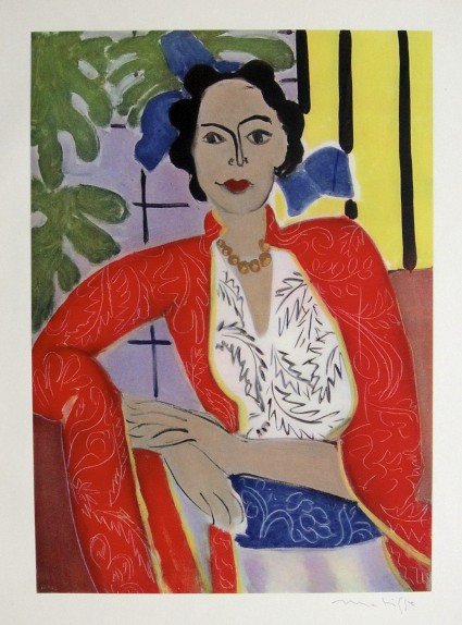 Henri Matisse signed Lithograph 1947: Henri Matisse signed Lithograph "Le collier d'ambre" from a VIP folder. Preface de Jean Cassou, Conservateur du Musee d'Art Moderne 1947. Hand signed by Matisse in pencil. Editeur: Braun & Cie, Paris.