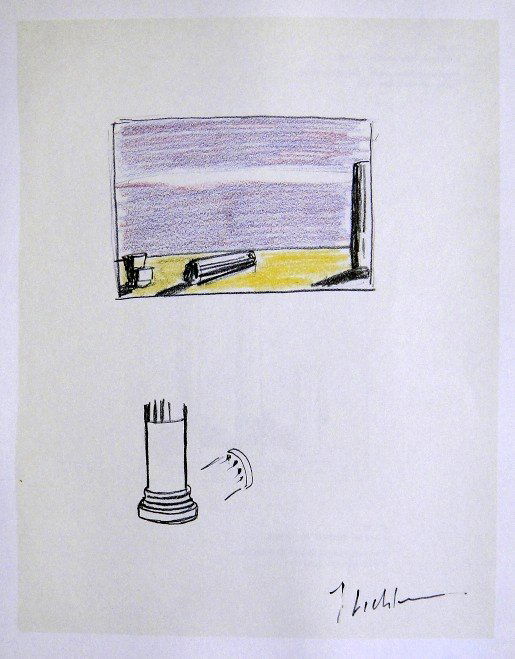 ROY LICHTENSTEIN, Signed Print, 1968: Roy LICHTENSTEIN, "Landscape with columns" signed Offset Print. From a signed VIP book Claes Oldenburg - Drawings and Prints. Published by Chelsea House, New York in 1968. Hand signed by Lichtenstein