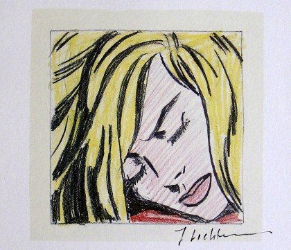ROY LICHTENSTEIN, Signed Print, 1968: Roy LICHTENSTEIN, "Sleeping Girl" signed Offset Print. From a signed VIP book Claes Oldenburg - Drawings and Prints. Published by Chelsea House, New York in 1968. Hand signed by Lichtenstein in black
