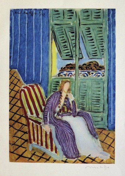 Henri Matisse signed Lithograph 1947: Henri Matisse signed Lithograph "La robe violette" from a VIP folder. Preface de Jean Cassou, Conservateur du Musee d'Art Moderne 1947. Hand signed by Matisse in pencil. Editeur: Braun & Cie, Paris. P