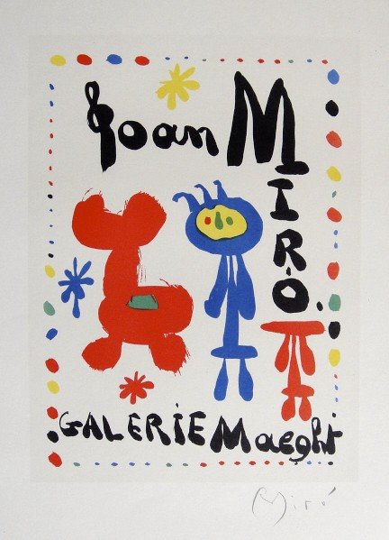 Joan Miro Lithograph Ecole de Paris: Original lithograph from a special VIP folder, 1953. Hand signed by Joan Miro in pencil. Lithograph: Fernand Mourlot, Paris. Editeur: Galerie Maeght, Paris. Prov: Galerie Maeght, Paris. Size: 11.8 x 9