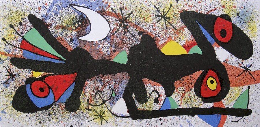 Joan Miro, signed Print, 1974: Joan Miro, signed Print from a VIP folder "Oeuvre Graphique original - Sculpture" 1974. Hand signed by Miro in pencil and signature in the plate. Prov: Galerie Maeght, Paris. Size: 10.9 x 22.3 inches 