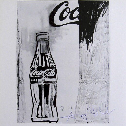 ANDY WARHOL, Signed Print, 1982: Andy WARHOL, "Coca-Cola" signed Print. From a signed VIP book from 1982. Hand signed by Andy Warhol in blue pen. Size: 8.3 x 8.3 in (21 x 21 cm) printed on the back.