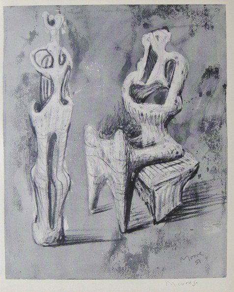 Henry Moore, signed Lithograph, 1940: Henry Moore, signed Lithograph from a VIP folder "Eight European Artists" 1940. Hand signed by Moore in pencil and singed in the plate. Prov: Galerie les Tourettes, Dr. A. Wertheimer, Paris. Size: 11.