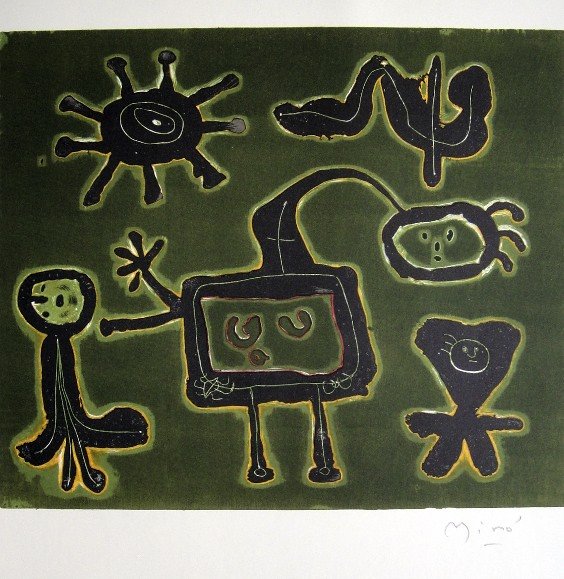 JOAN MIRO, Signed Lithograph, 1954: Joan MIRO, hand signed Lithograph, "Das Graphische Werk" 1954. Hand signed in pencil. Prov: Galerie Maeght, Paris. Size: 11.9 x 9.5 in (30 x 24 cm).