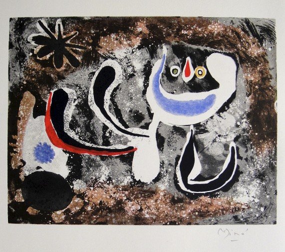 JOAN MIRO, Signed Lithograph, 1954: Joan MIRO, hand signed Lithograph, "Das Graphische Werk" 1954. Hand signed in pencil. Prov: Galerie Maeght, Paris. Size: 11.9 x 9.5 in (30 x 24 cm).