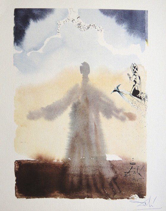 Salvador Dali signed original Lithograph 1971: Original lithograph by Salvador Dali "Pater soster qui es in coelis", from a signed VIP folder "Il testo dell Pater Noster". Hand signed by Dali blue pen. Les Editions II Rizzoli, Milano 1971. Size: 1