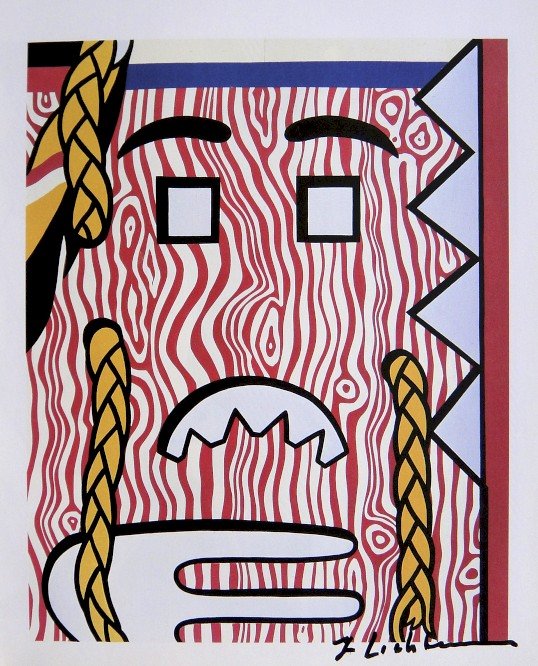 ROY LICHTENSTEIN, Signed Print, 1982: Roy LICHTENSTEIN, signed Offset Print "Head with Braids". From a signed VIP book published in 1982 by Nationalgalerie Berlin / Staatliche Museen Preussischer Kulturbesitz. Hand signed by Lichtenstein