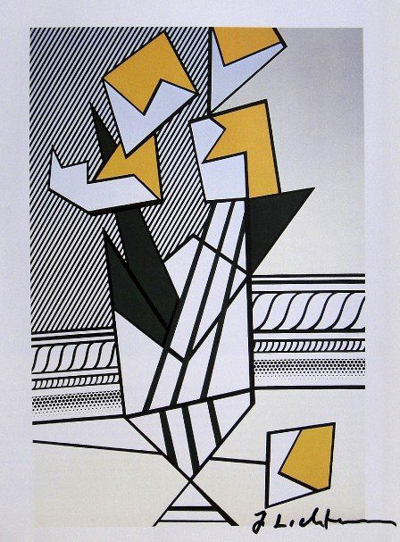 ROY LICHTENSTEIN, Signed Print, 1982: Roy LICHTENSTEIN, signed Offset Print "Cubist Still Life". From a signed VIP book published in 1982 by Nationalgalerie Berlin / Staatliche Museen Preussischer Kulturbesitz. Hand signed by Lichtenstein
