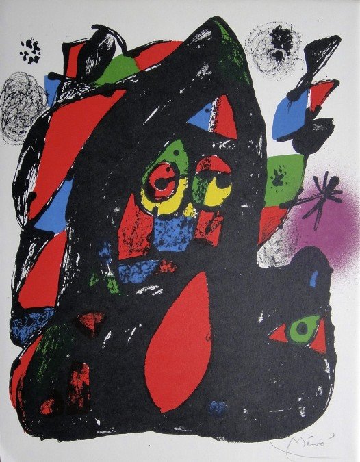 JOAN MIRO, Original signed Lihtograph, 1981: Wonderful signed Lithograph by Joan Miro. Hand signed by Joan Miro in pencil. From a VIP folder "Lithograph IV" 1981. Maeght Editeur, Paris. Size: 12.6 x 9.5 in (32 x 24 cm).