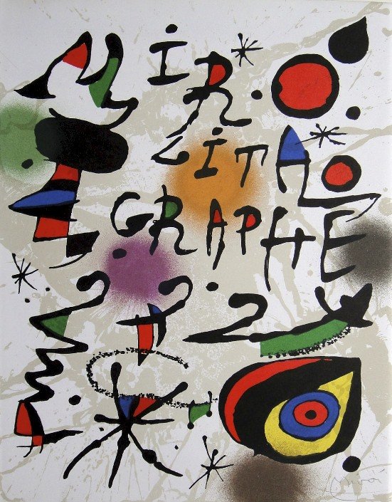 JOAN MIRO, Original signed Lihtograph, 1976: Wonderful signed Lithograph by Joan Miro. Hand signed by Joan Miro in pencil. From a VIP folder "Lithograph III" 1976. Maeght Editeur, Paris. Size: 12.6 x 9.5 in (32 x 24 cm).